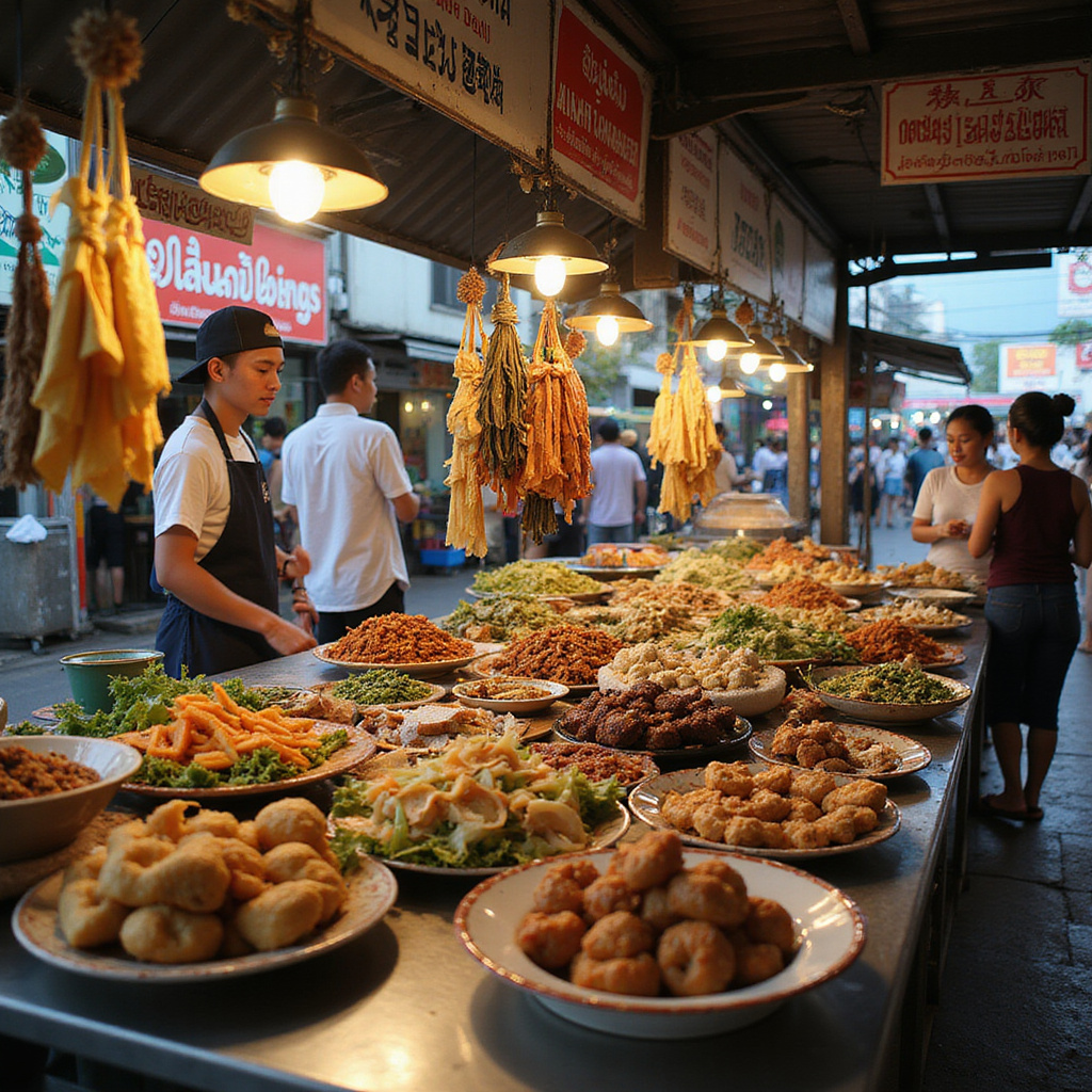 Tradycyjne stragany z jedzeniem na ulicach Chiang Mai