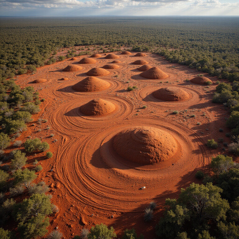 Termitiery w Litchfield z widocznymi liniami pola magnetycznego, australijska przyroda