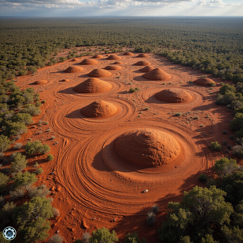 Termitiery w Litchfield z widocznymi liniami pola magnetycznego, australijska przyroda