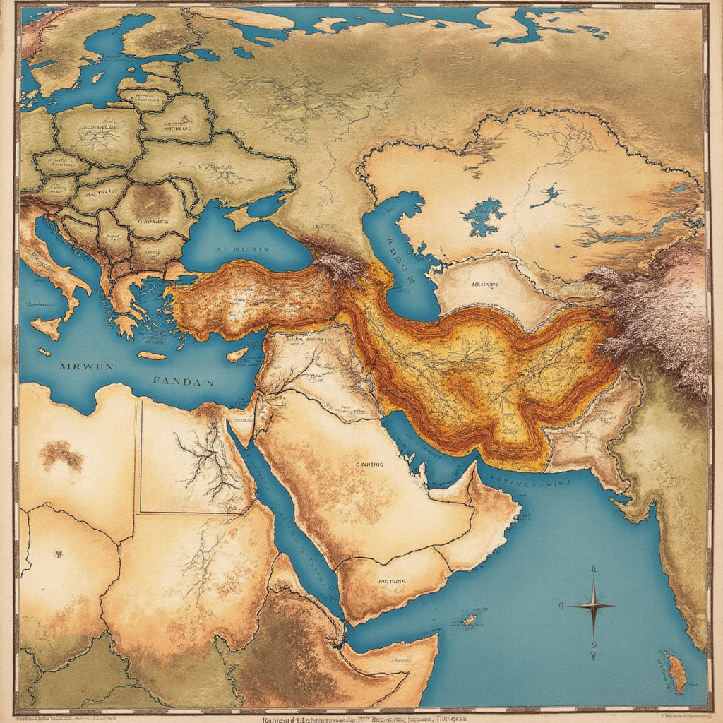 Mapa historycznego Jedwabnego Szlaku z zaznaczonymi głównymi trasami handlowymi