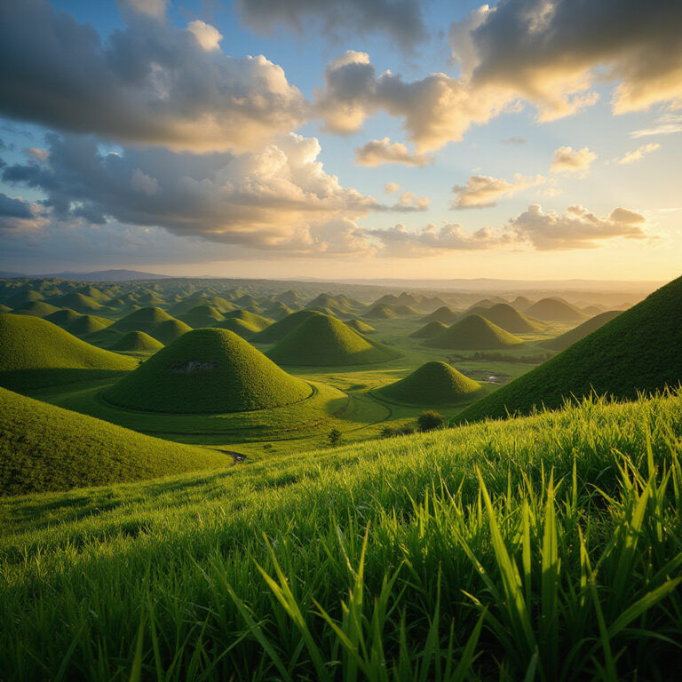 Panorama Czekoladowych Wzgórz Bohol z widokiem na zielone stożki