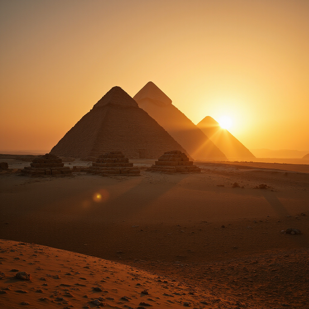 Piramidy w Gizie o poranku, światło i cienie Egiptu, starożytne budowle