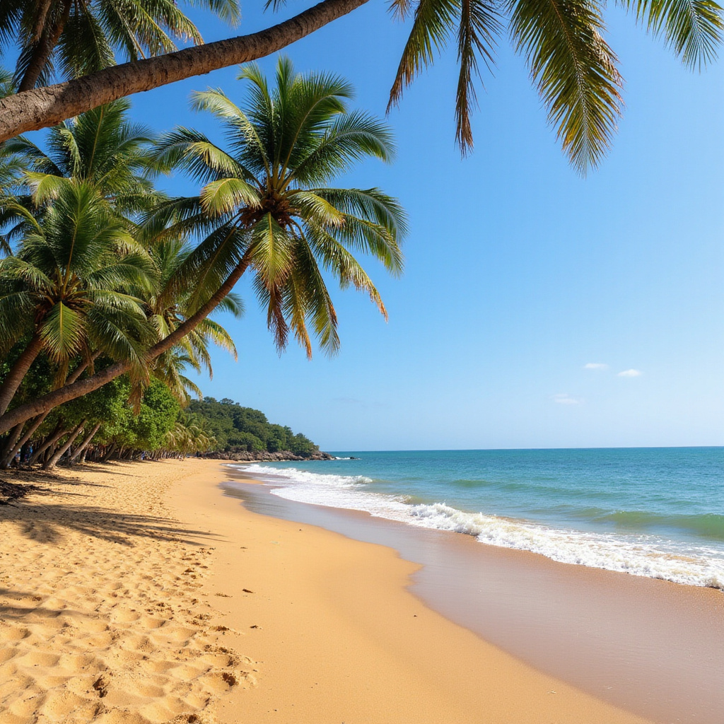 Złocista plaża Diani Beach z palmami kokosowymi i turkusowym oceanem