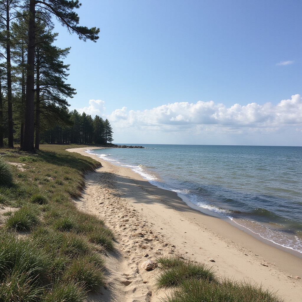 Plaża w Jurmali z widokiem na sosnowy las i morze