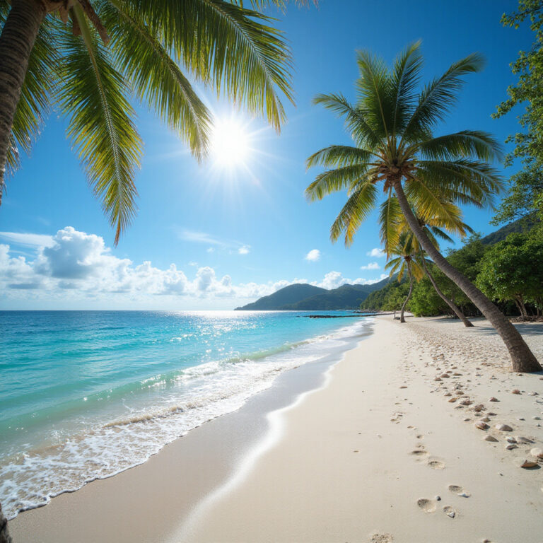 Plaża na Koh Lanta z palmami i błękitnym morzem – idealne miejsce na relaks