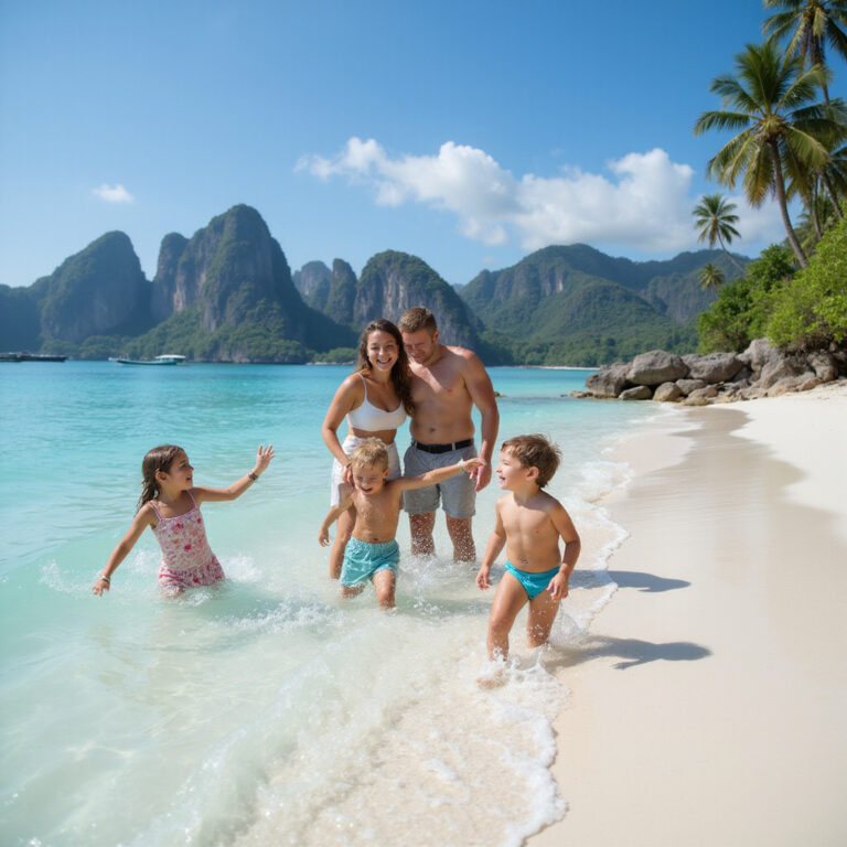 Rodzina na plaży w Phuket, idealne miejsce na wakacje z dziećmi