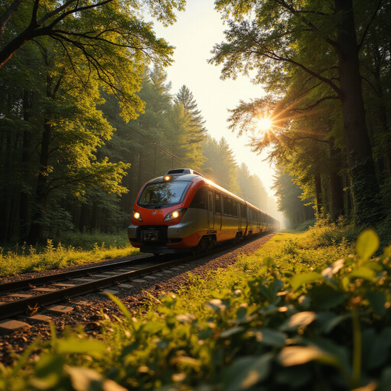 Pociąg na trasie Riga-Jurmala przejeżdżający przez las