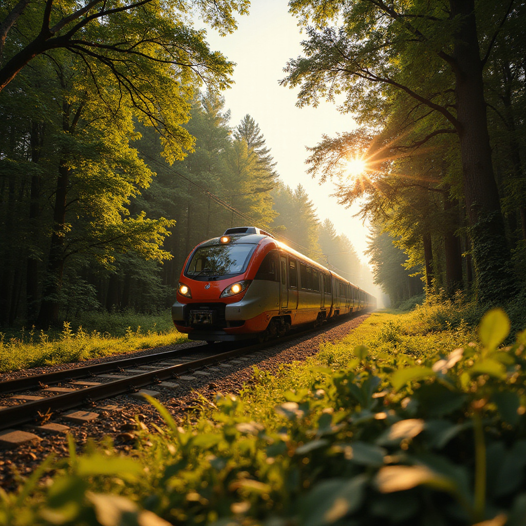 Pociąg na trasie Riga-Jurmala przejeżdżający przez las
