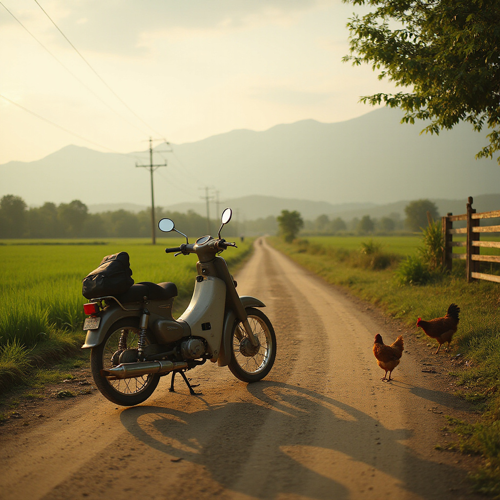 Budżetowa wycieczka do Wietnamu - skuter na wiejskiej drodze