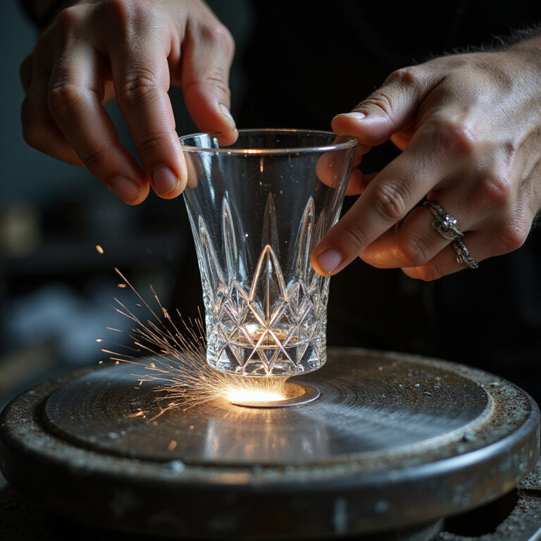 Czeski kryształ w procesie produkcji, ręczne szlifowanie szkła