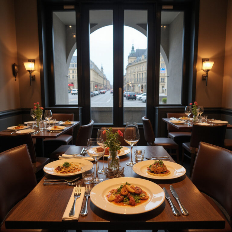 Elegancka restauracja w Warszawie z widokiem na ulicę przy pałacu kultury i nauki, serwująca dania fine dining