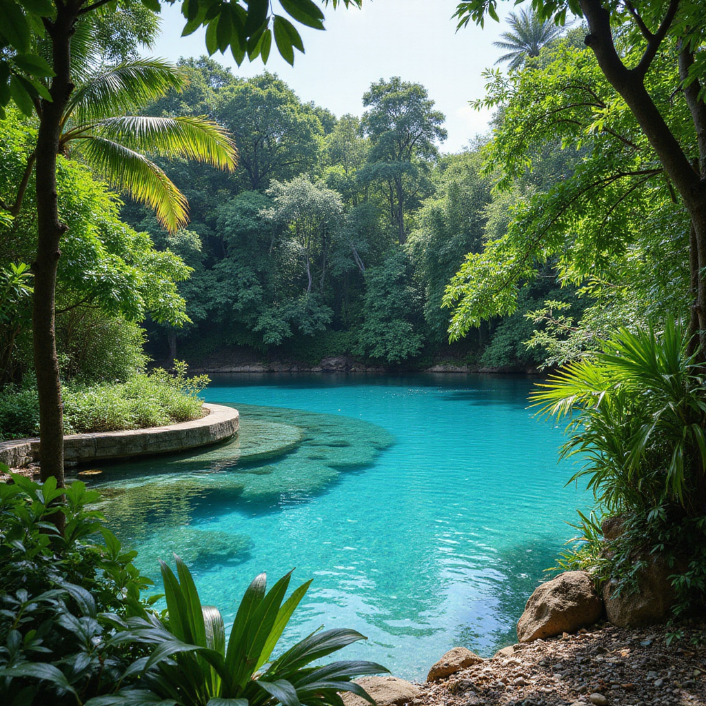 Tropikalna roślinność otaczająca błękitne wody Hoyo Azul