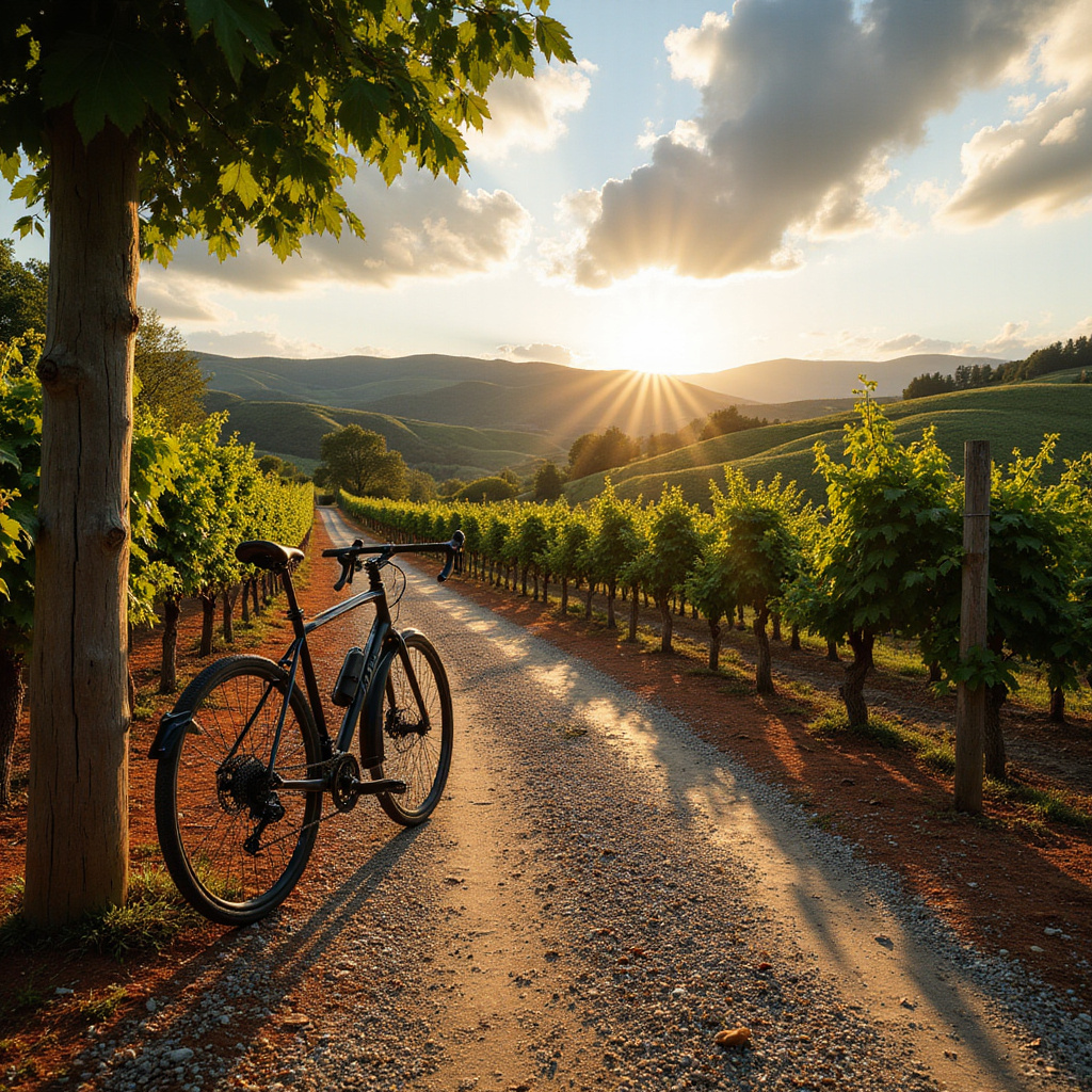 Rowerowa trasa przez winnice Istrii z widokiem na wzgórza