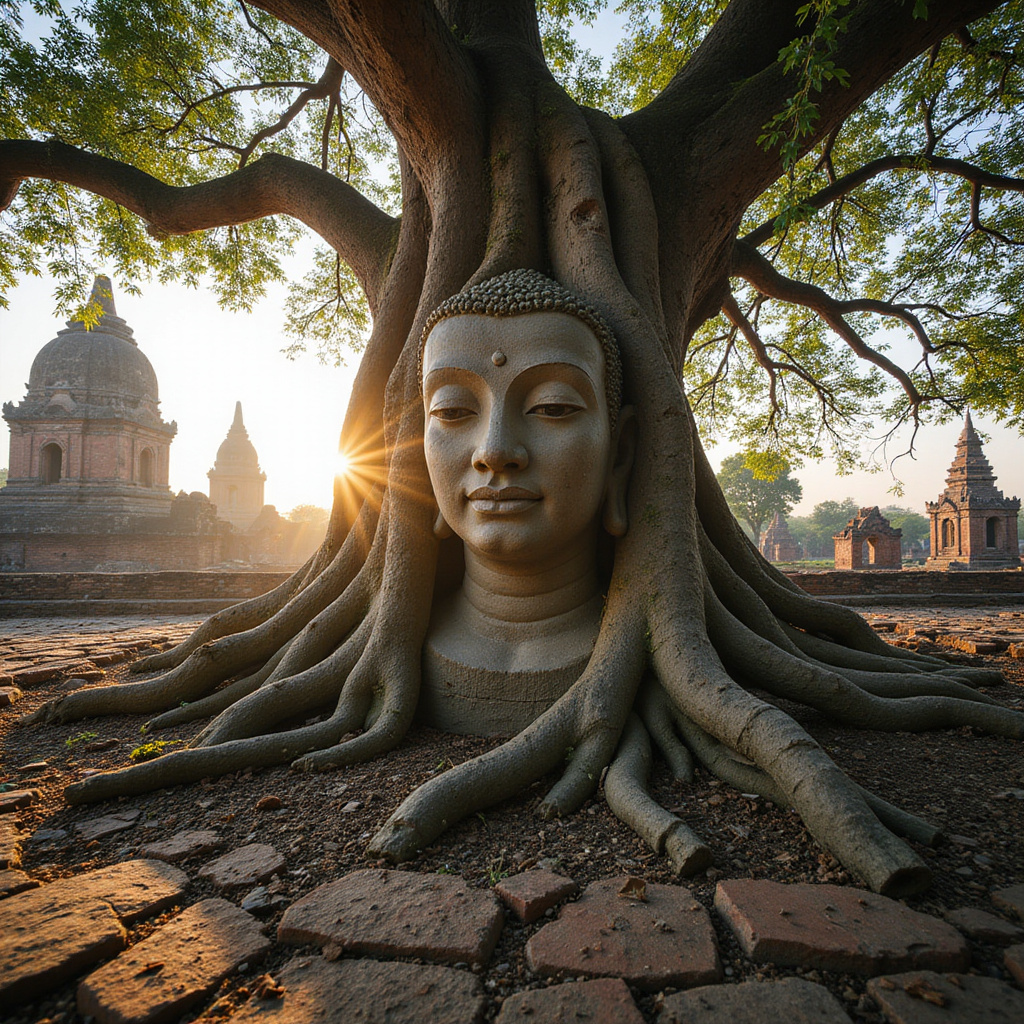 Ruiny świątyni Wat Mahathat w Ayutthaya, historyczne miejsce w Tajlandii