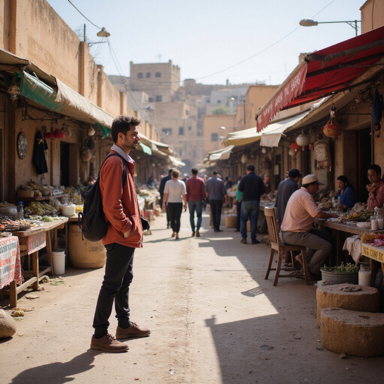 samotna podróżniczka w Tunezji na tle lokalnego targu