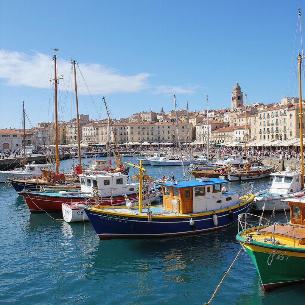 Stary Port w Marsylii z kolorowymi lodziami rybackimi i targiem rybnym