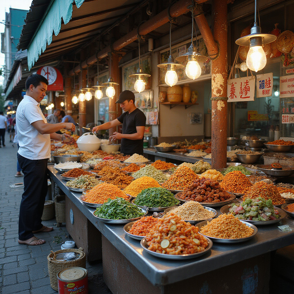 Uliczne stoisko z jedzeniem w Ha Long oferujące tradycyjne wietnamskie dania