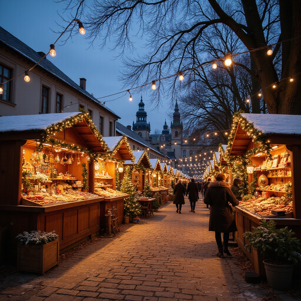 Jarmark bożonarodzeniowy na zamku w Dyneburgu z tradycyjnymi stoiskami