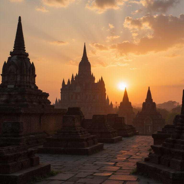 Świątynie o zachodzie słońca w Ayutthaya, historyczne ruiny Tajlandii