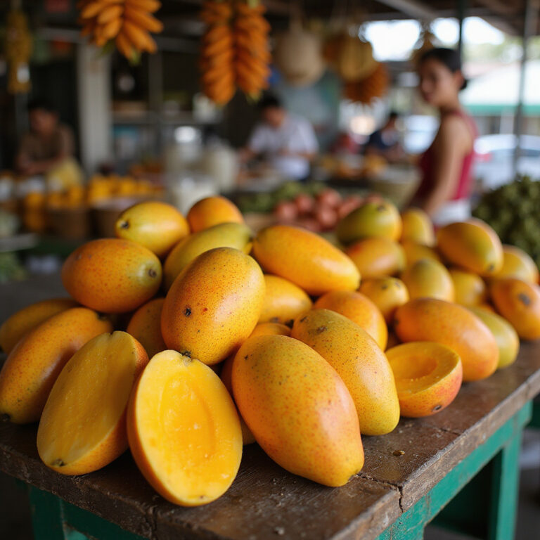 Świeże mango Nam Dok Mai na targu Or Tor Kor Market, egzotyczne owoce i lokalne przysmaki