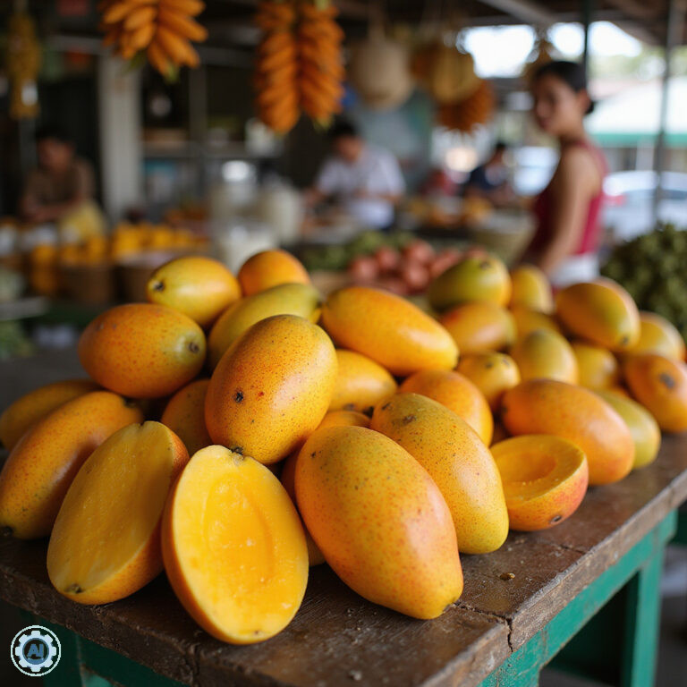 Świeże mango Nam Dok Mai na targu Or Tor Kor Market, egzotyczne owoce i lokalne przysmaki