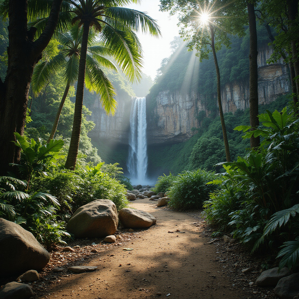 Szlak prowadzący do wodospadu El Limón wśród drzew i skał