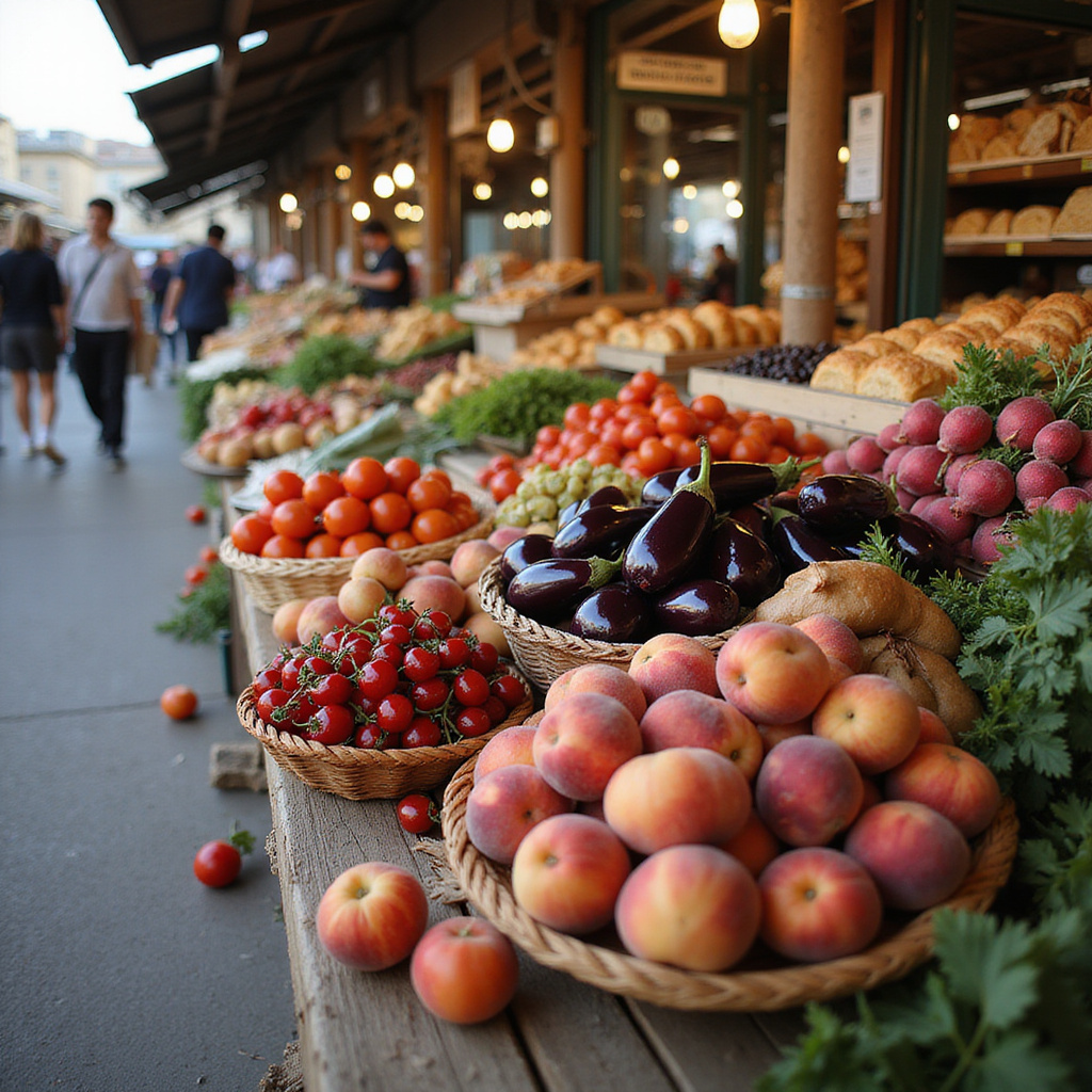 Targ Les Halles w Awinionie, stragany z lokalnymi produktami i świeże owoce
