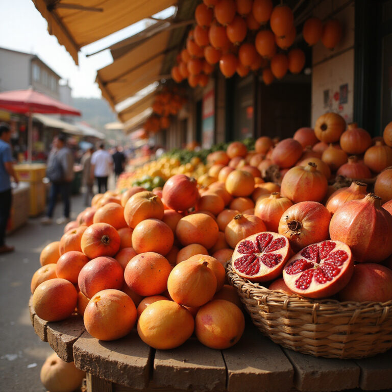 Targ owocowy w Denizli z soczystymi morelami i granatami