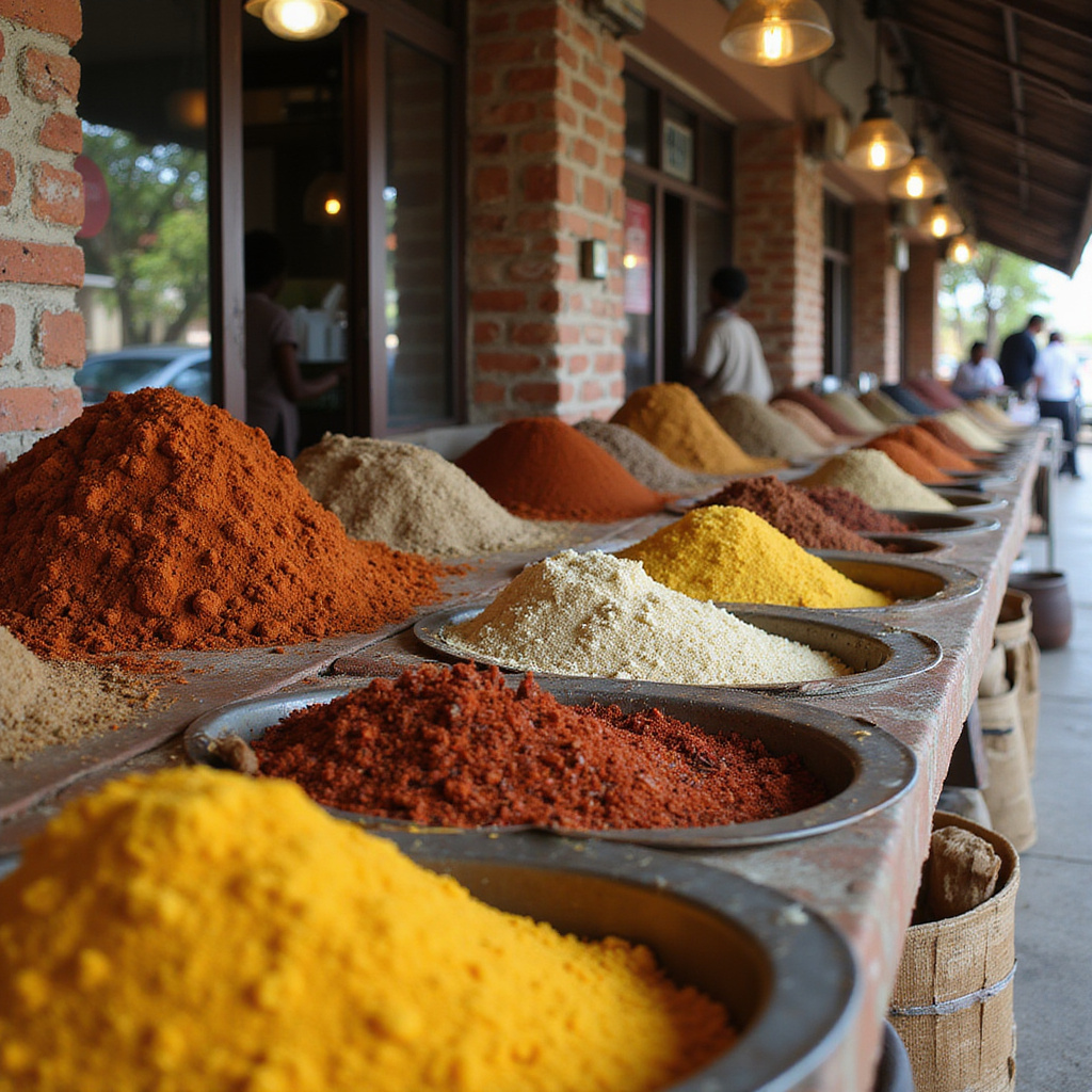 Targ przypraw w Mombasie z aromatycznymi kenijskimi przyprawami i lokalnymi produktami