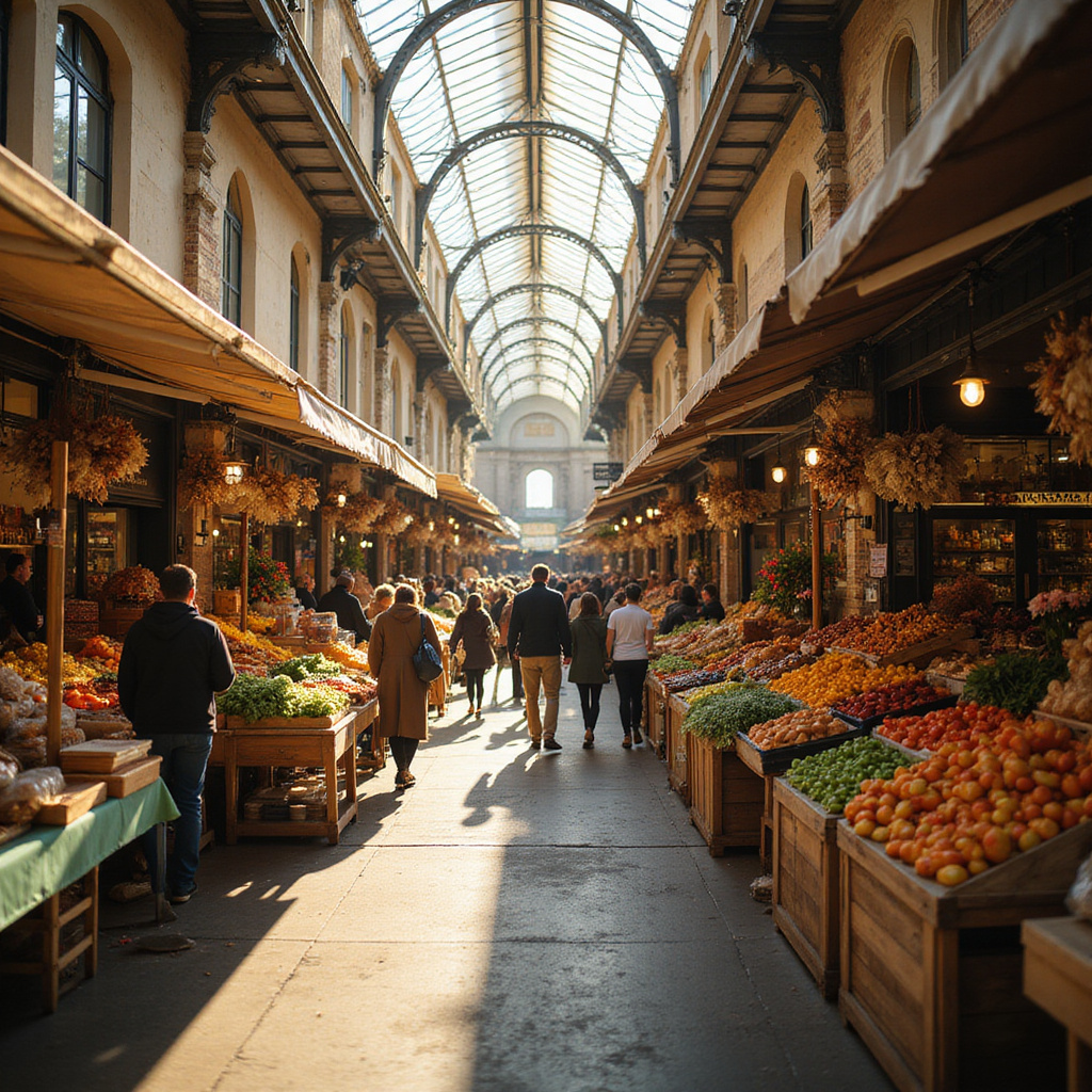 Targ Queen Victoria Market z żywiołowymi straganami i tłumem ludzi