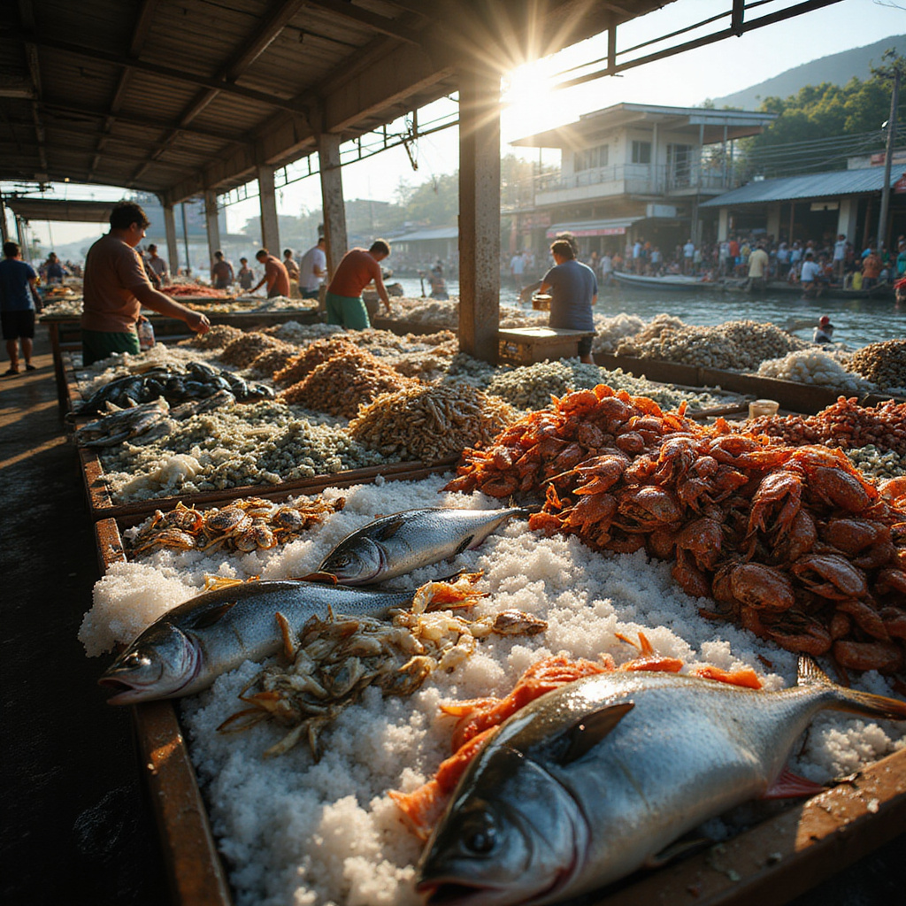 Targ w Cebu ze straganami pełnymi świeżych ryb i owoców morza