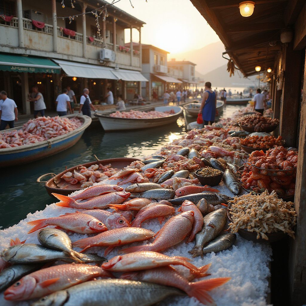 Targ Rybny w Fethiye ze świeżymi owocami morza i lokalnymi przysmakami