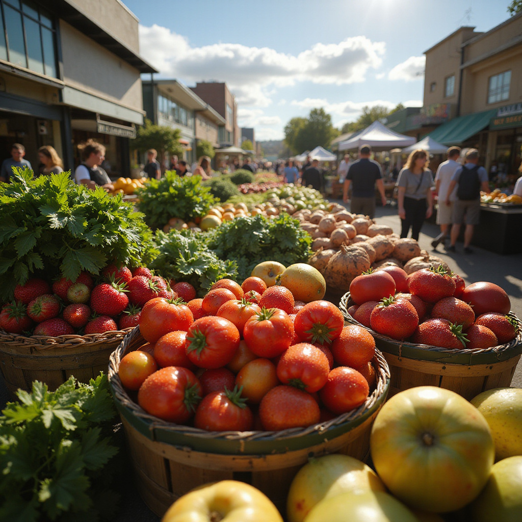 Targ spożywczy w Canberze ze świeżymi owocami i warzywami, lokalne produkty