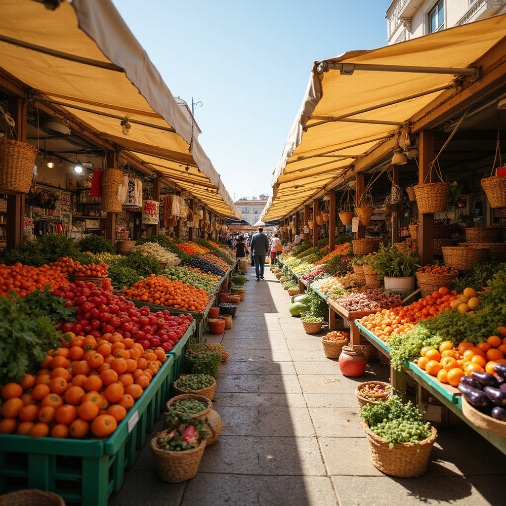 Kolorowe stragany z warzywami na targu w Lizbonie - świeże i lokalne produkty