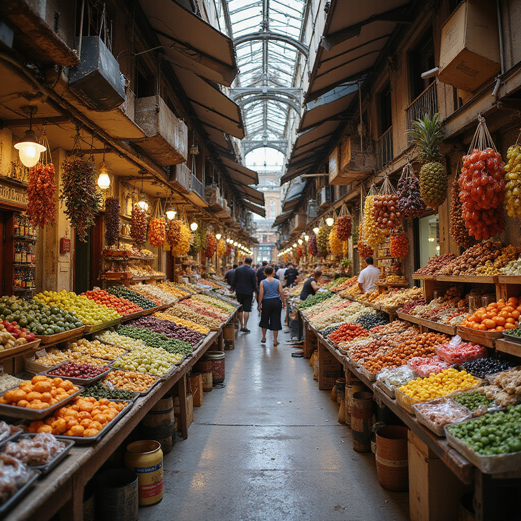 targowisko Mercat de la Boqueria z lokalnymi produktami