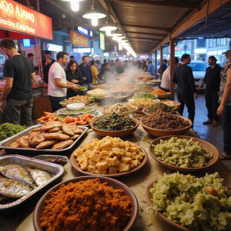 Street food w Marsa Alam - targowisko z owocami morza i przyprawami