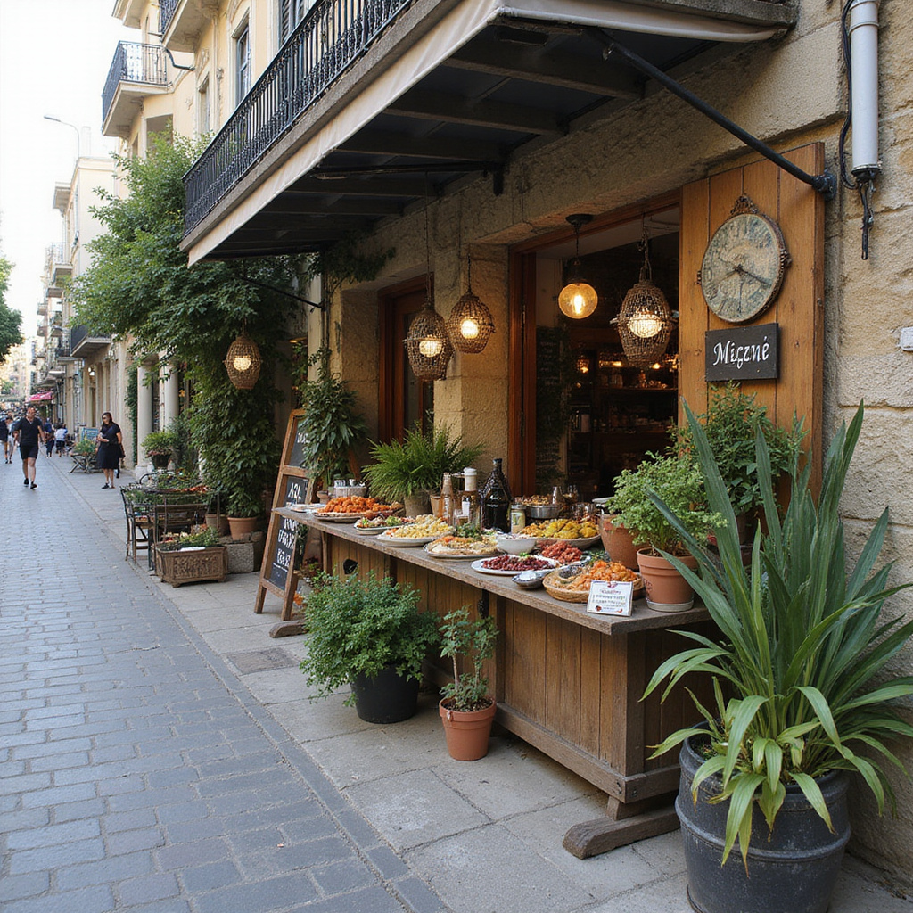 Ulica w Nikozji z tawerną serwującą roślinne mezze