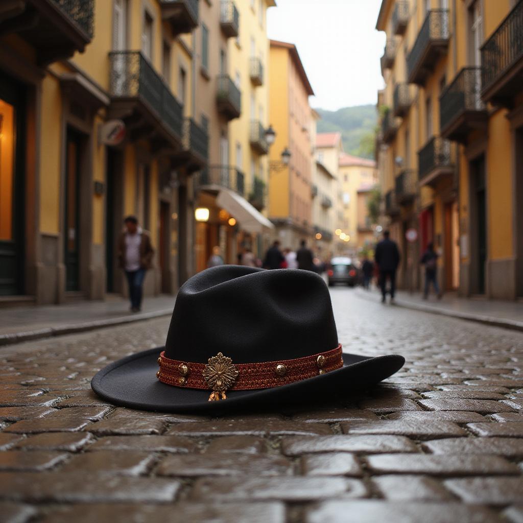 Tradycyjna baskijska txapela na tle uliczki w Bilbao, symbol kultury i rzemiosła