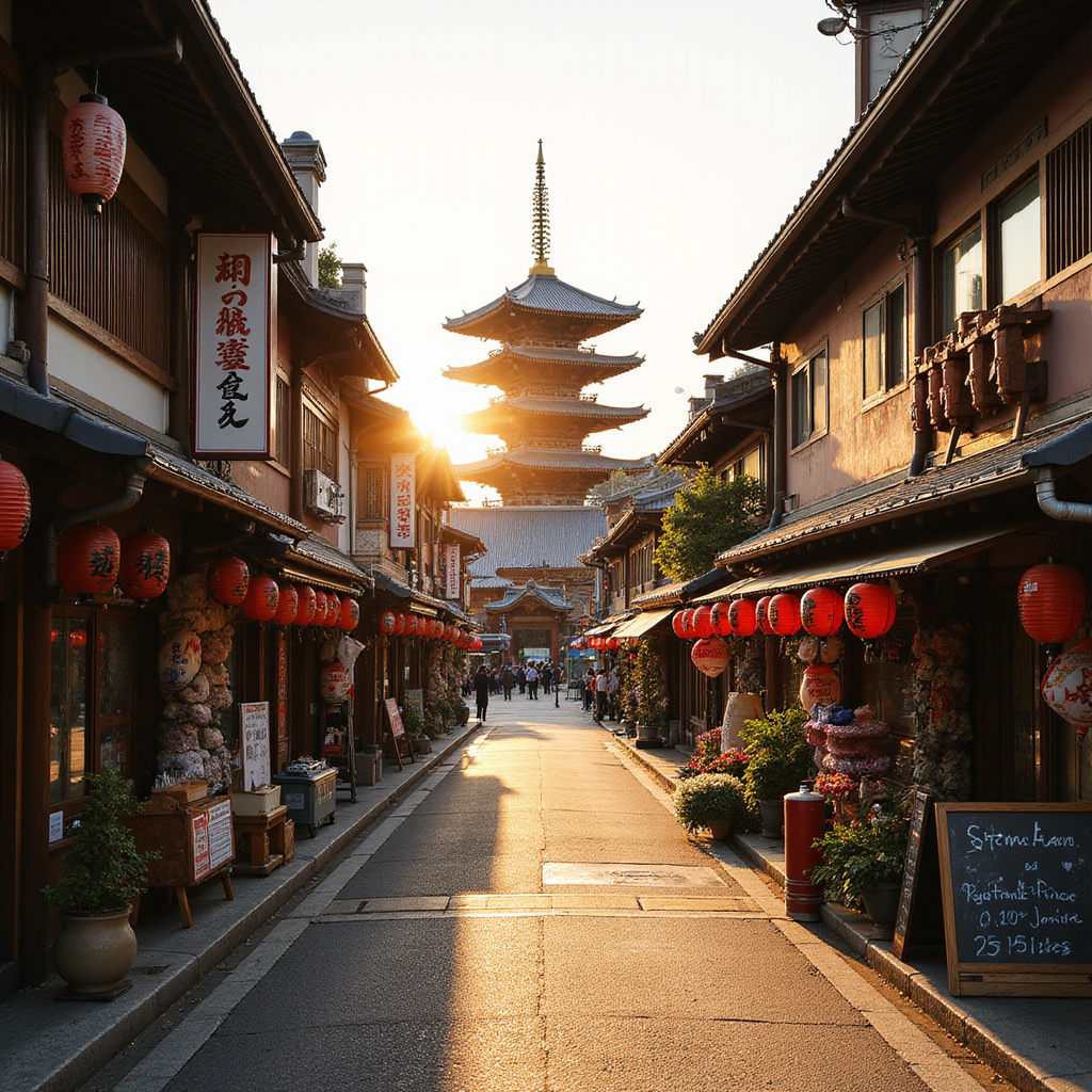 Tradycyjna uliczka w Asakusa z widokiem na świątynię Senso-ji
