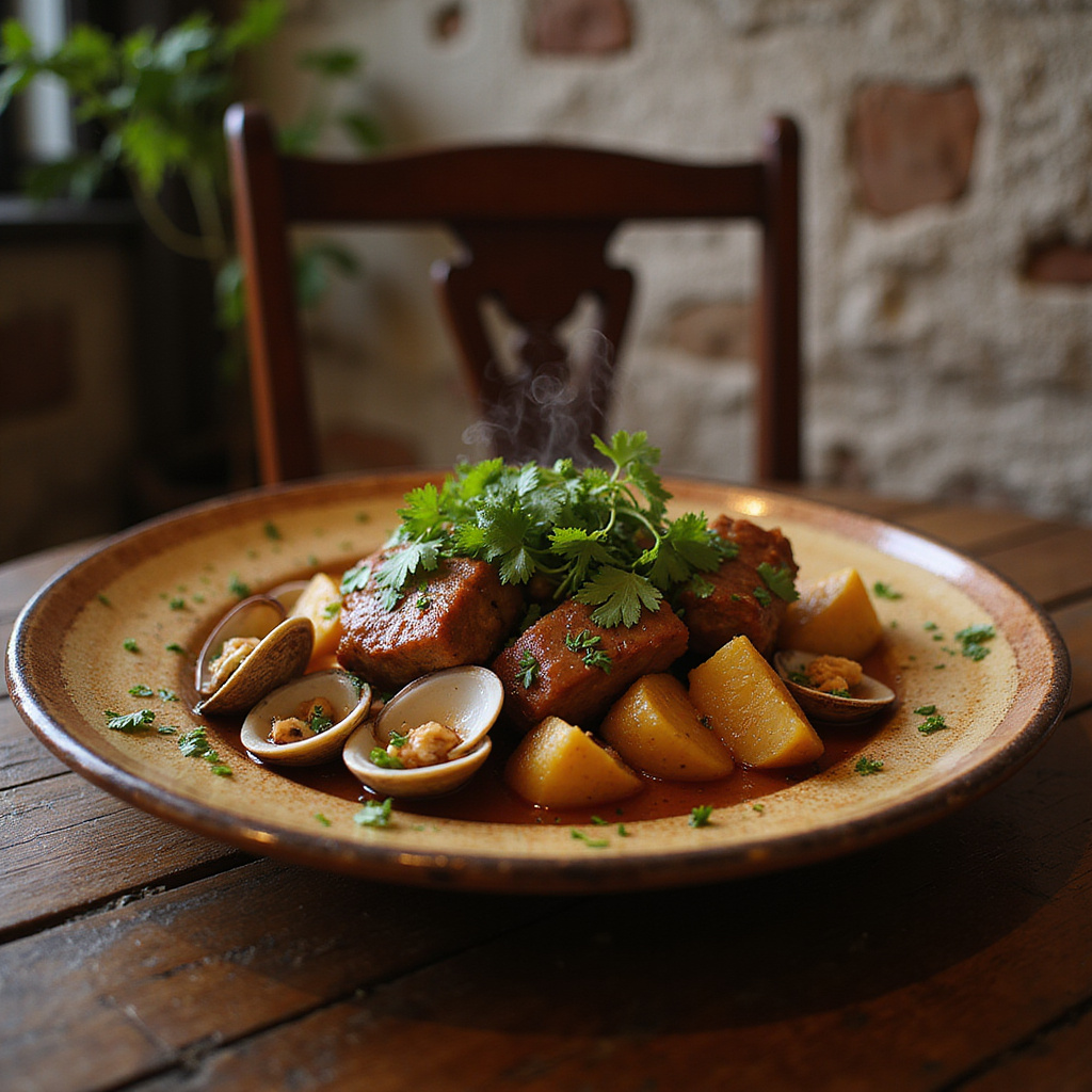 Tradycyjne portugalskie danie w restauracji w Évorze
