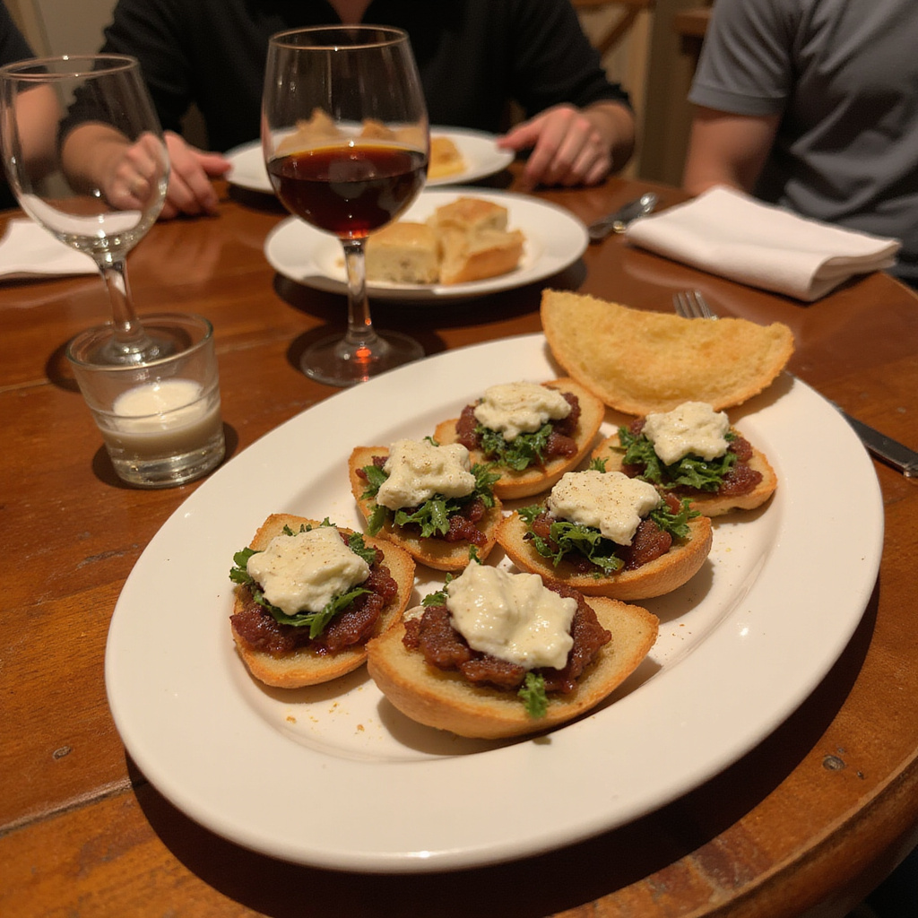 Tradycyjne tapas w Sewilli na drewnianym stole z kieliszkiem sherry