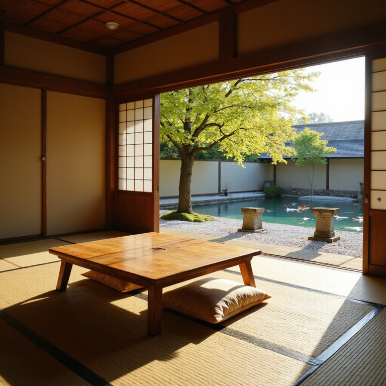 Tradycyjny ryokan w Nagoi z tatami i ogrodem koi, idealny na relaks