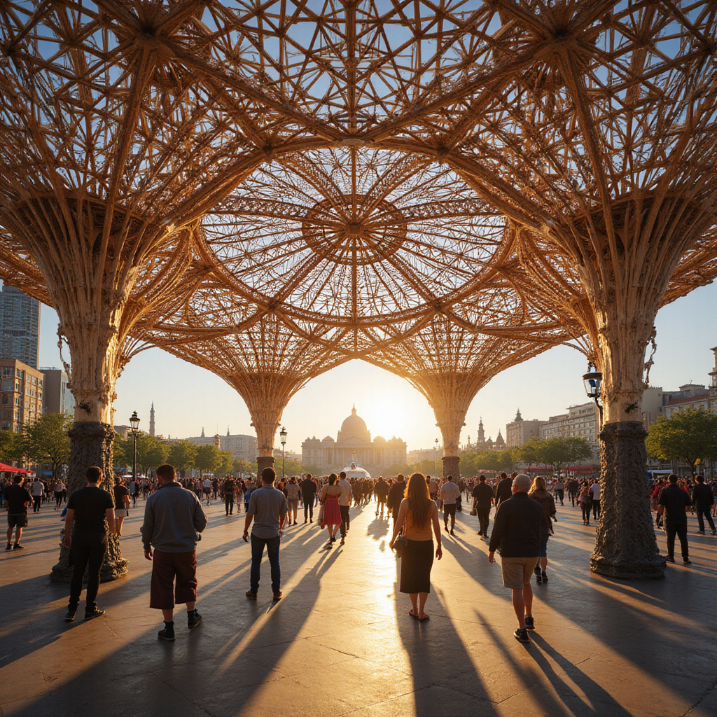 Tłum turystów na placu Encarnación pod drewnianą strukturą Metropol Parasol