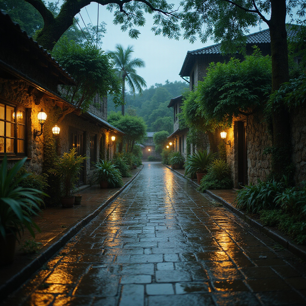 Ulica w Baguio otoczona zielenią podczas deszczu, klimatyczne miasto Filipin