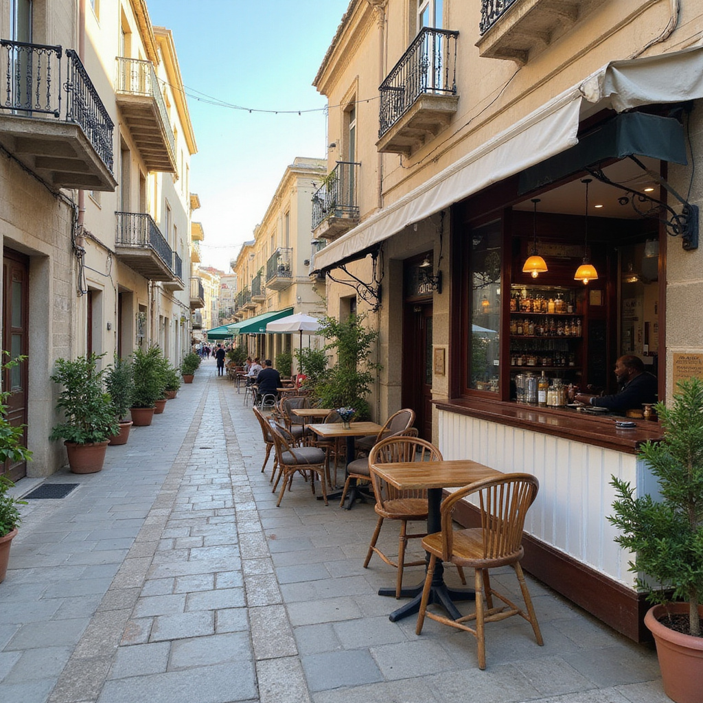 Ulica w Chania z kawiarnią serwującą dakos, w tle grecka architektura