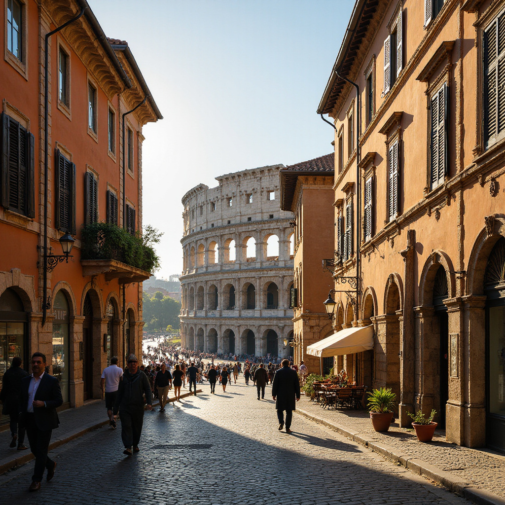 Ulica w Rzymie z widokiem na Koloseum, włoska architektura i historia