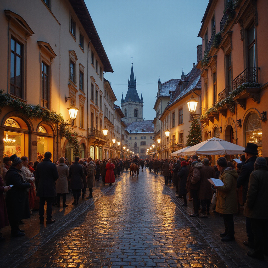 Ulica w Sibiu podczas świątecznego kolędowania