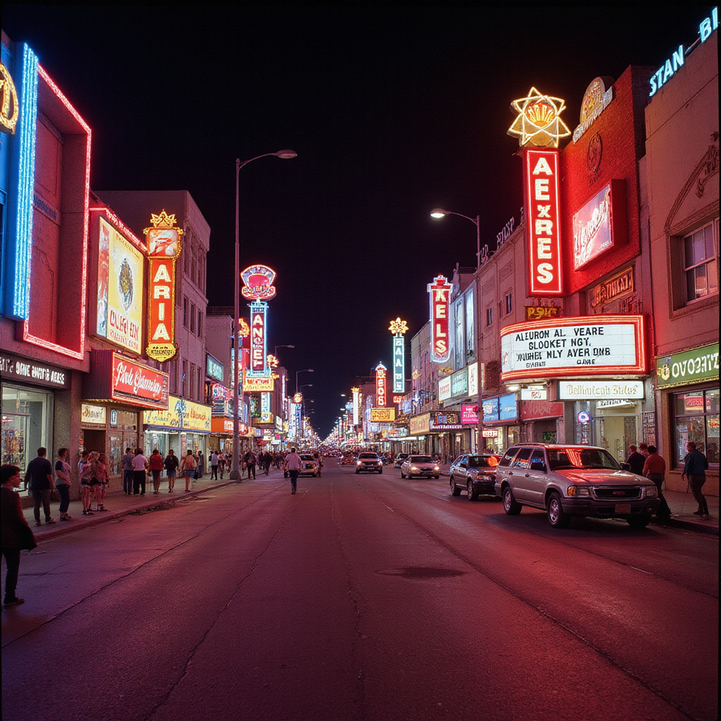 Ulica w Las Vegas z zabytkowymi neonami w tle