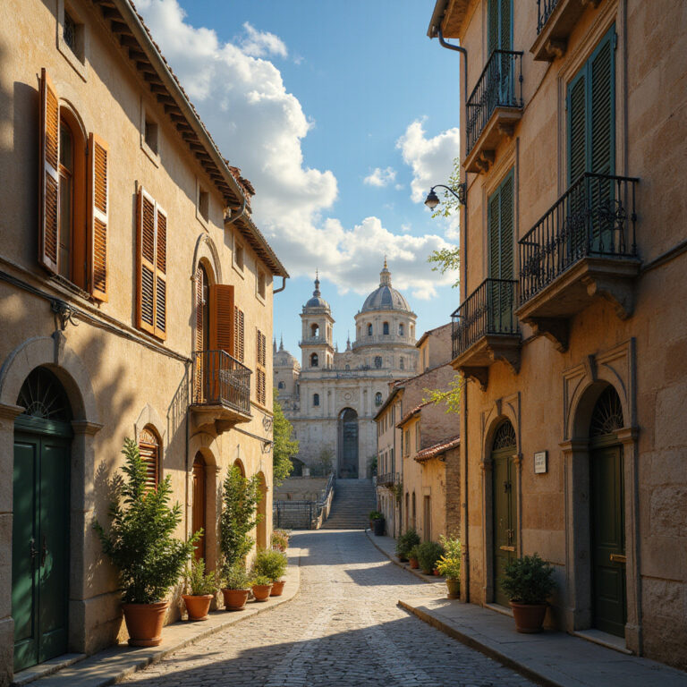 Ulica w Awinionie z widokiem na Pałac Papieski, brukowana uliczka i kamienice