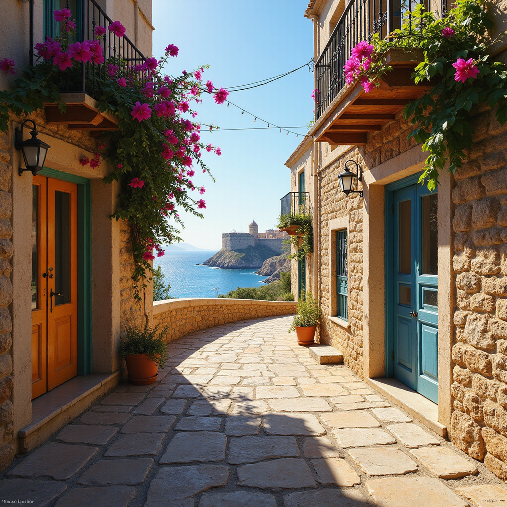 Uliczka w Heraklionie z widokiem na Twierdzę Koules, idealna na spacer